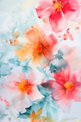 Bright crimson flowers with soft, transparent petals stand out against a pale, ethereal background