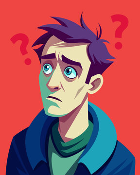 Young puzzled, doubtful, confused man thinking, trying to find solution, worried expression on his face, concept - Sorry, don't know how it happened. Copy space.