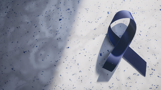 Navy blue cancer satin ribbon empty background  colon prostate diabetes mental health colorectal support awareness month fundraiser charity gala healthcare courage surviving copy space banner campaign