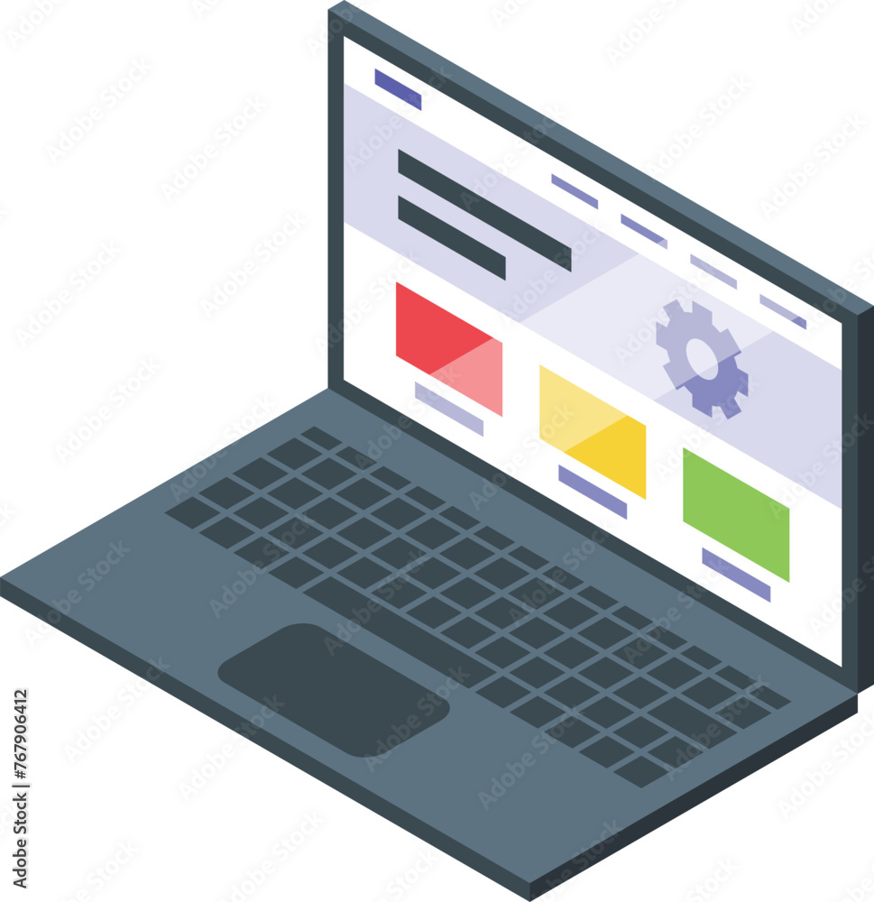 Poster laptop new service design icon isometric vector. new developer. monitor page