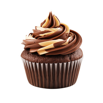 3d render of chocolate cupcake with cream on transparent background