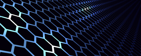 Black hexagon techno background overlap layer on dark space with blue light effect decoration. Modern graphic design element future style concept for web banner, flyer, card, cover, or brochure