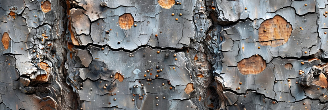 The bark of a tree close up with dots made by insects, generative Ai