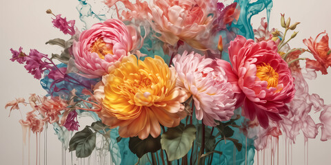 painting of colorful flowers, possibly roses, displayed against a white background.