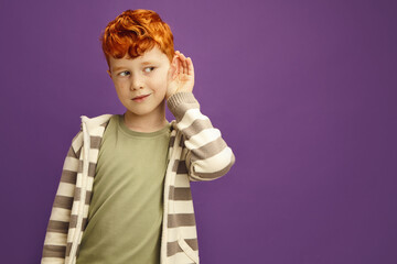 Curious Red Haired Boy Likes Gossips, Wants to Overhear Secret Information, is Overcoming by...