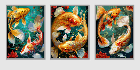 golden fish or golden koi, golden fish background, best wall background, elegant wallpaper with futuristic design