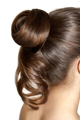 Closed up shot of woman hairstyle bun isolated on white background
