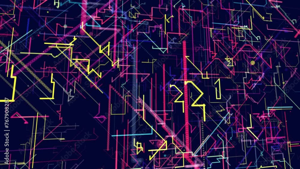 Poster multicolored holographic constructions, 3d structures of luminous lines. abstract 3d grids as a high