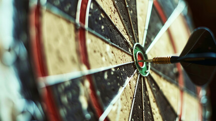 Business virtual target dartboard, precision in setting objectives for business investments visualizes strategic approach to achieving goals and hitting	