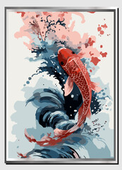 Premium Vector Illustration | Painting of koi carps, animals full of luck, symbols of harmony of life with nature