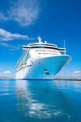 Majestic Modern Cruise Ship Sailing in Azure Waters Under Clear Blue Sky - obrazy, fototapety, plakaty