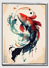 Premium Vector Illustration | Painting of koi carps, animals full of luck, symbols of harmony of life with nature