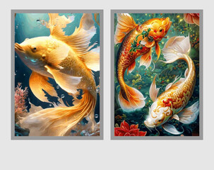Premium Vector Illustration | Painting of koi carps, animals full of luck, symbols of harmony of life with nature