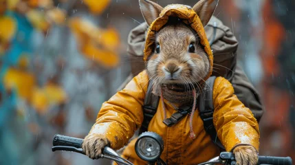 Schilderijen op glas A cute bunny rides a bike © senadesign