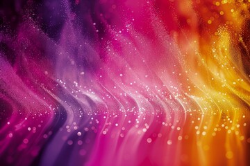 Abstract Colorful Wavy Background with Vibrant Pink, Purple, and Yellow Hues with Sparkling Particles - obrazy, fototapety, plakaty