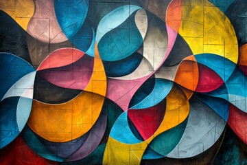 Colorful Abstract Graffiti Art on Wall with Geometric Patterns and Vibrant Hues Perfect for Modern Backgrounds and Creative Designs