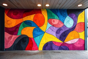 Vibrant Urban Street Art Mural with Colorful Abstract Patterns on City Wall