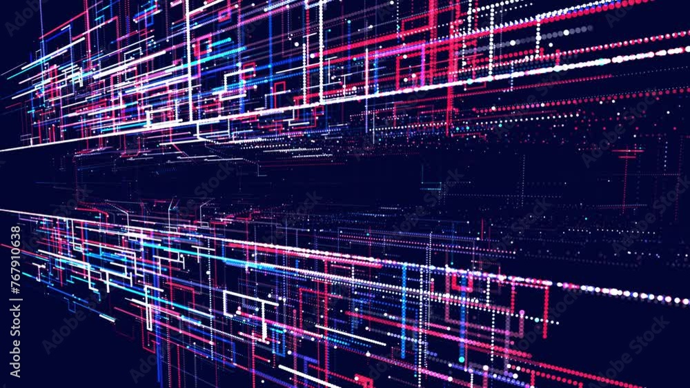 Poster holographic blue red constructions, 3d structures of luminous lines. abstract 3d grids as a high-tec