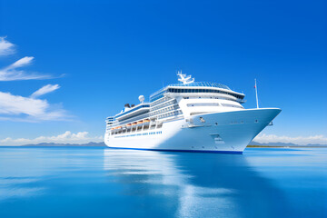 Majestic Modern Cruise Ship Sailing in Azure Waters Under Clear Blue Sky