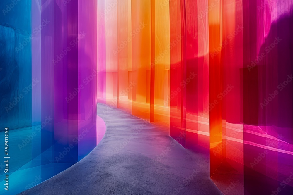 Aufkleber vibrant multicolored abstract curved lines on a dark gradient pathway background for creative design
