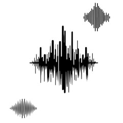 Sound waves collection. Analog and digital audio signal. Music equalizer. Interference voice recording. High frequency radio wave. Vector illustration.
