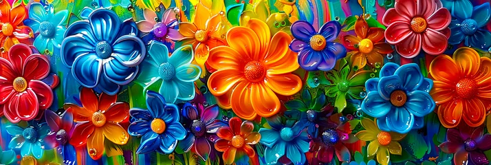 Foto auf Alu-Dibond Blumen in Neonfarben als Hintergrund  © shokokoart