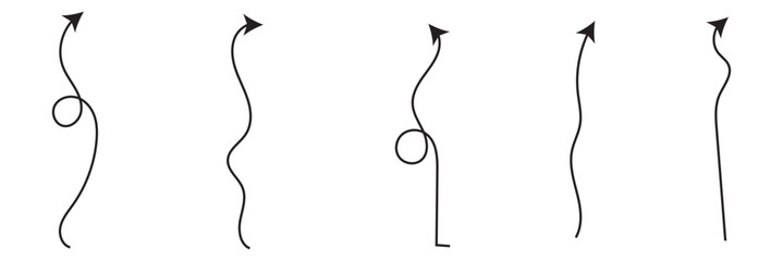 Black curly arrows isolated on a white background. Arrows of various shapes. Vector clipart. Arrow set. lack vector arrows icons.