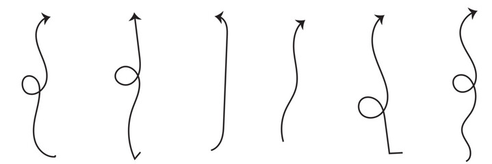 Black curly arrows isolated on a white background. Arrows of various shapes. Vector clipart. Arrow set. lack vector arrows icons.