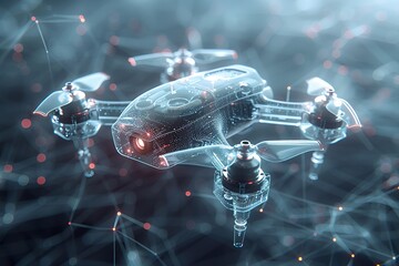 Drone concept. elegant rendering of 3d. Wire-frame style. The layers of visible and invisible lines are separated - Powered by Adobe