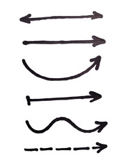 Set of arrows, curve arrow, straight, dotted arrow line that shows direction