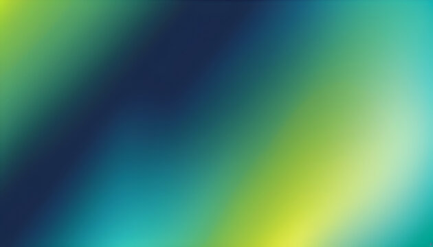 Blue to Lime Green Blurred Vector Background. Navy Blue, Turquoise, Yellow, Green Gradient Mesh. Trendy Out-of-focus Effect. Dramatic Saturated Colors. HD format Proportions. Horizontal Layout