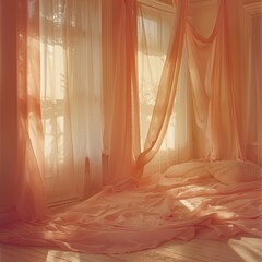 Sunlit Sheer Curtains and Dry Flowers in Vintage Room