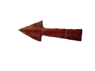 Red arrow or directional pointer on Old torn cardboard