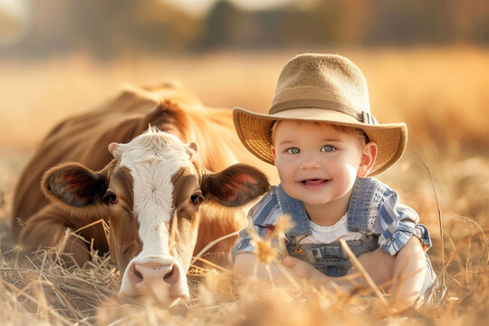 Photo of Baby farmer with a cute cow