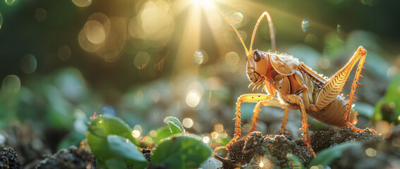 Edible insects farming, protein-rich food source spotlighted for sustainability, dramatic lighting effect, perfect for alternative food production articles