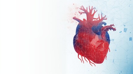 Digital Illustration of a Human Heart with Network Pattern Background