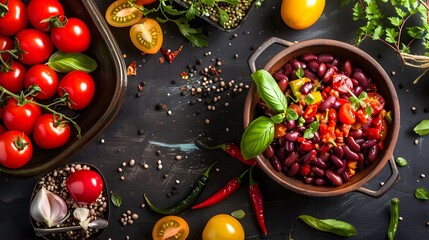A bowl of fresh cherry tomatoes and green basil leaves is a healthy and festive addition to any holiday table