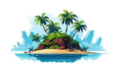 A tropical island with palm trees and a body of water