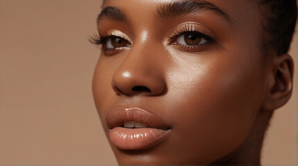 Close up portrait of young natural beautiful woman with healthy glowy skin - 767914262
