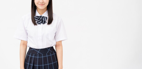 制服を着た日本人女子高校生のポートーレート/白背景スタジオ撮影	
 - obrazy, fototapety, plakaty