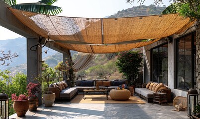 Long shade net installed in pergola