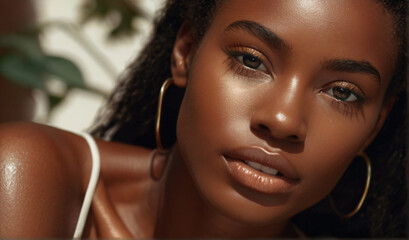 Close up portrait of young natural beautiful woman with healthy glowy skin - 767914680