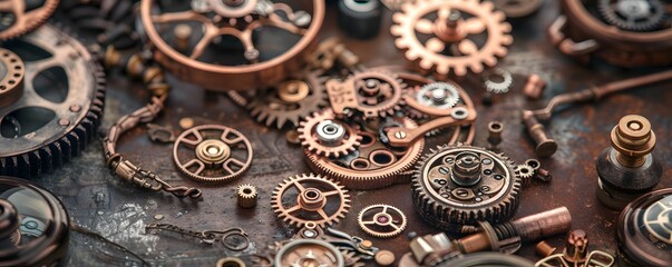 Steampunk workshop, inventions and gears, creativity unleashed