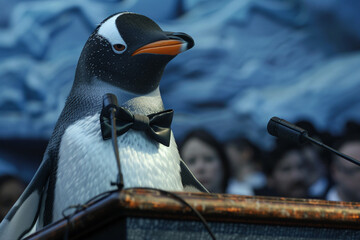 The Penguin Orator: An Icy Speech - obrazy, fototapety, plakaty