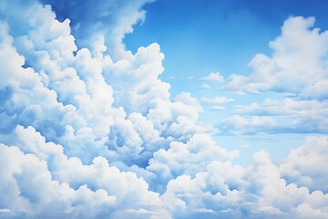 watercolor realistic painting blue sky background with clouds.
