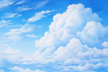 watercolor realistic painting blue sky background with clouds.