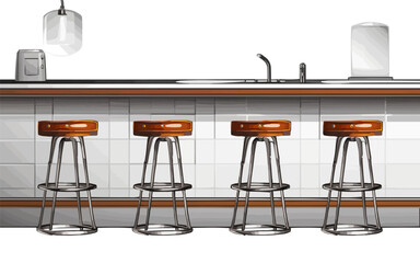 Kitchen Island and Bar Stools isolated vector style with transparent background illustration
