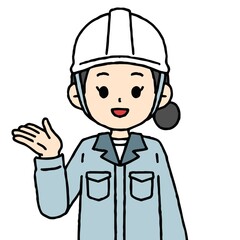 作業着を着てヘルメットをかぶった女性