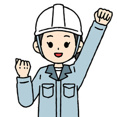 作業着を着てヘルメットをかぶった女性