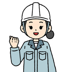 作業着を着てヘルメットをかぶった女性